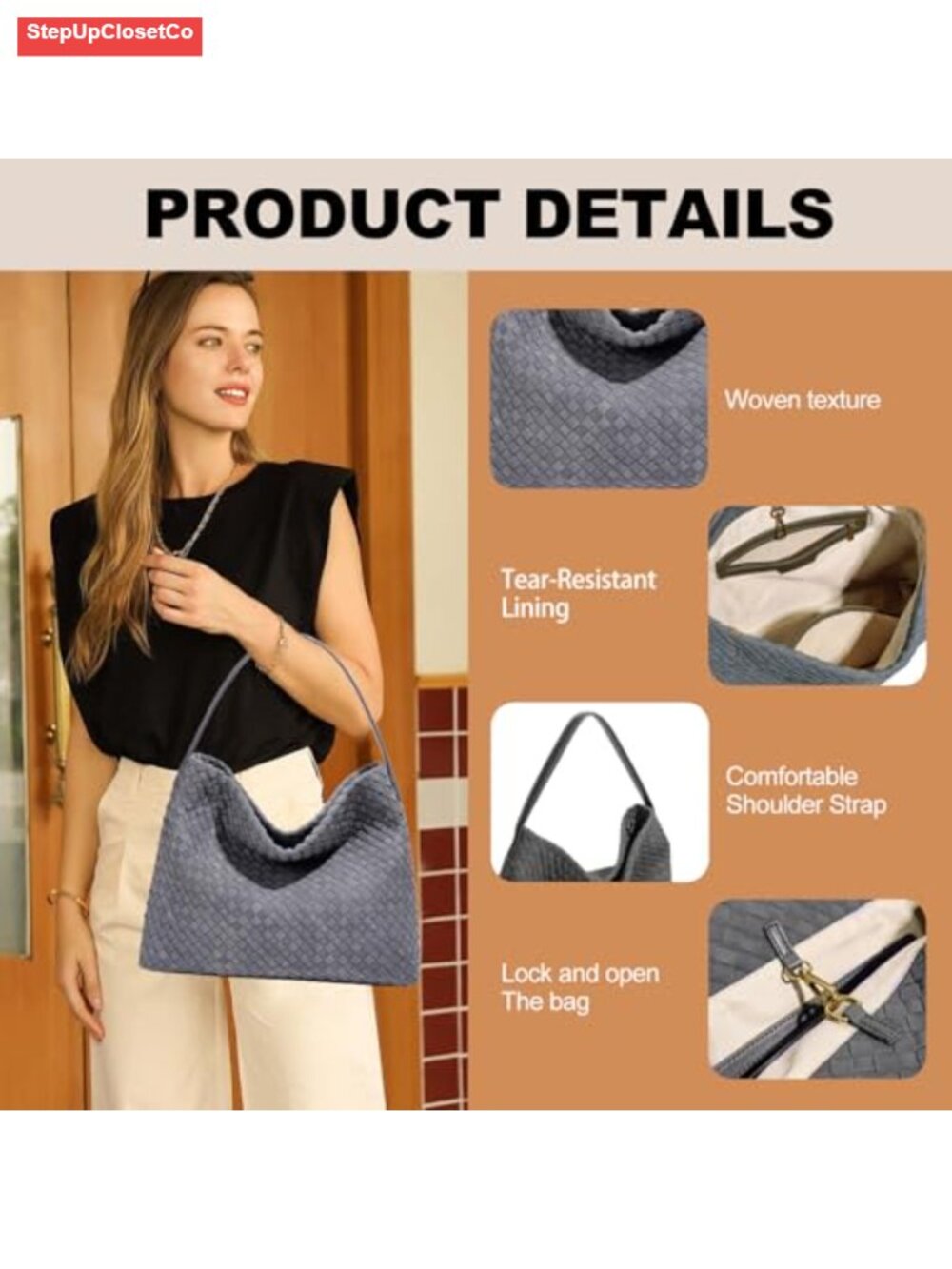 Woven Suede Crossbody Bag Women Adjustable Strap Large Capacity Shoulder Purse - Picture 5 of 6